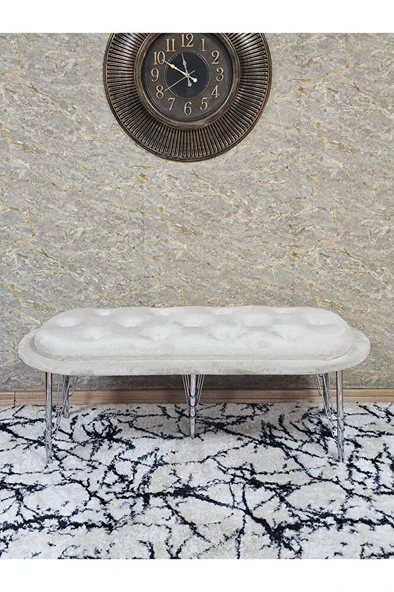 Ufo Oturak Bench - Krom Kaplama Telli Ayak - Oturak - Bench - Puf - Yatak Ucu Pufu Krem Renk 100 x 50 Boyut/Ebat - Resim 2