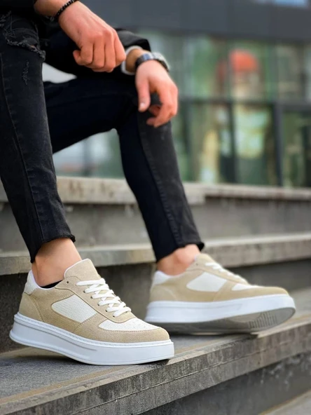 KB-X8 Kuback Bej Keten Süet Yüksek Taban Günlük Spor Ayakkabı ürün görseli 1