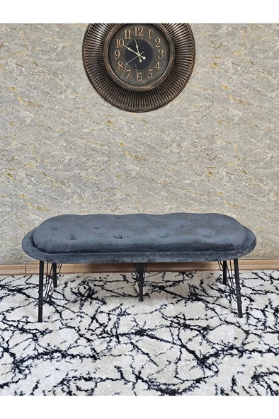 Ufo Oturak Bench - Siyah Boyalı Telli Ayak - Oturak - Bench - Puf - Yatak Ucu Pufu Füme Renk 100 x 50 Boyut/Ebat - Resim 2