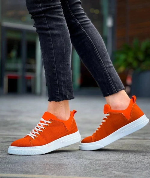 KB-X204 Kuback Turuncu Keten Beyaz Yüksek Taban Günlük Erkek Spor Ayakkabı - Resim 4