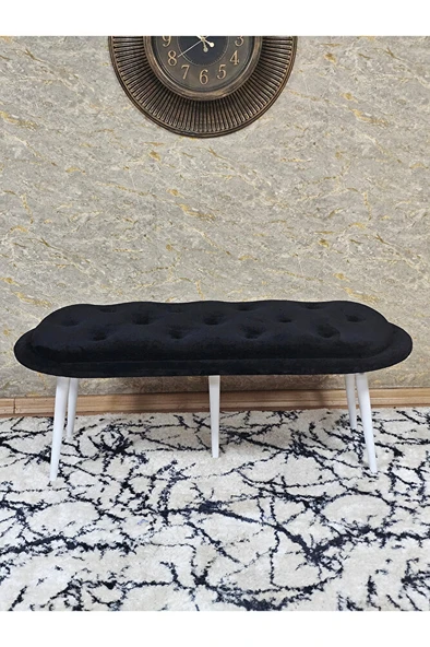 Ufo Oturak Bench - Beyaz Boyalı Sivriltme Ayak - Oturak - Bench - Puf - Yatak Ucu Pufu Siyah Renk 100 x 50 Boyut/Ebat - Resim 2