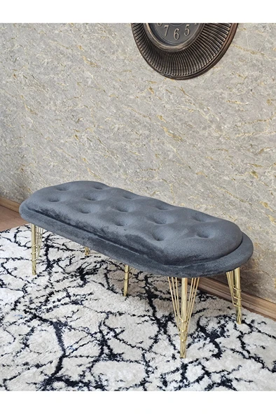 Ufo Oturak Bench - Gold Kaplama Telli Ayak - Oturak - Bench - Puf - Yatak Ucu Pufu Füme Renk 100 x 50 Boyut/Ebat - Resim 4