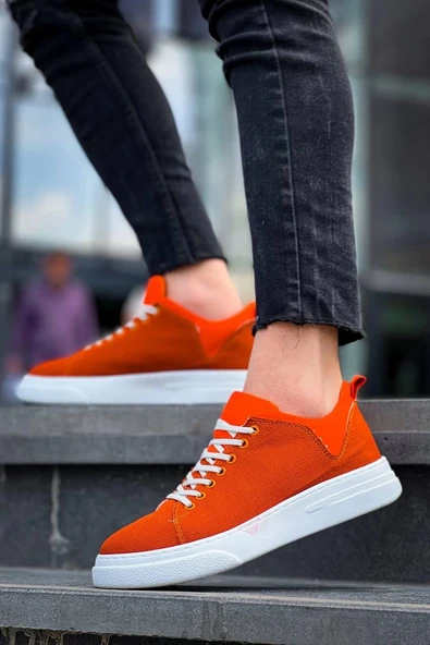 KB-X204 Kuback Turuncu Keten Beyaz Yüksek Taban Günlük Erkek Spor Ayakkabı - Resim 5