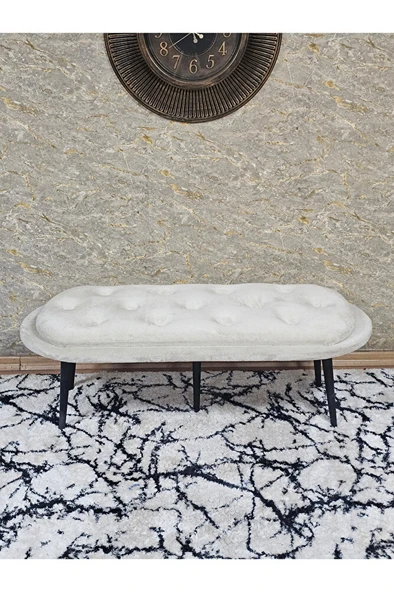 Ufo Oturak Bench - Siyah Boyalı Sivriltme Ayak - Oturak - Bench - Puf - Yatak Ucu Pufu Krem Renk 100 x 50 Boyut/Ebat - Resim 2