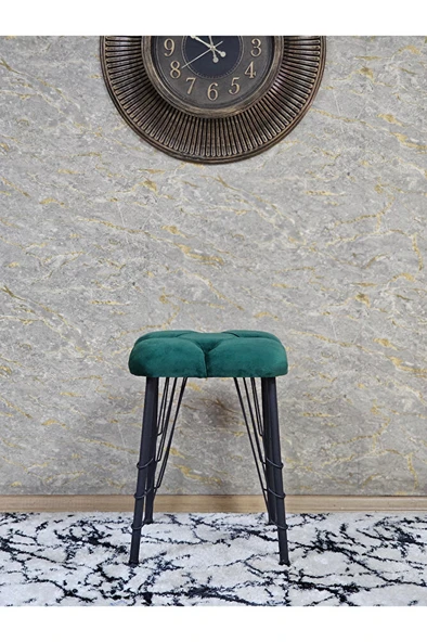 Kare Siyah Boyalı Telli Ayaklı Tabure - Oturak - Bar Taburesi - Ayaklı Tabure Yeşil Renk 33 x 48 Boyut/Ebat - Resim 3
