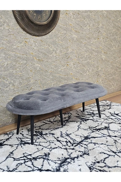 Ufo Oturak Bench - Siyah Boyalı Sivriltme Ayak - Oturak - Bench - Puf - Yatak Ucu Pufu Gri Renk 100 x 50 Boyut/Ebat