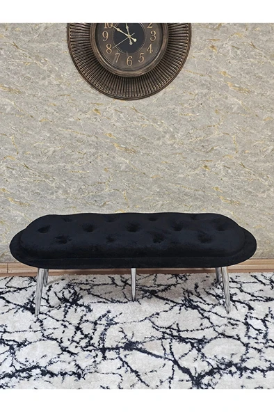 Ufo Oturak Bench - Krom Kaplama Sivriltme Ayak - Oturak - Bench - Puf - Yatak Ucu Pufu Siyah Renk 100 x 50 Boyut/Ebat - Resim 2