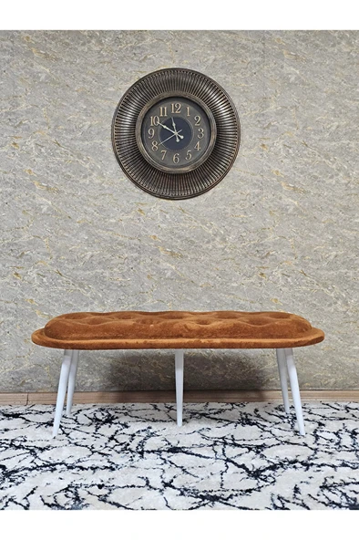 Ufo Oturak Bench - Beyaz Boyalı Sivriltme Ayak - Oturak - Bench - Puf - Yatak Ucu Pufu Turuncu Renk 100 x 50 Boyut/Ebat - Resim 3