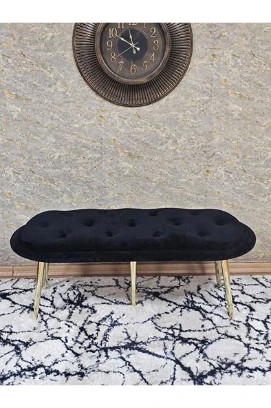 Ufo Oturak Bench - Gold Kaplama Sivriltme Ayak - Oturak - Bench - Puf - Yatak Ucu Pufu Siyah Renk 100 x 50 Boyut/Ebat - Resim 2