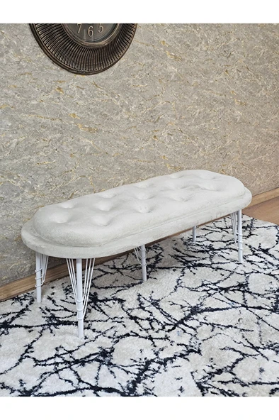 Ufo Oturak Bench - Beyaz Boyalı Telli Ayak - Oturak - Bench - Puf - Yatak Ucu Pufu Krem Renk 100 x 50 Boyut/Ebat ürün görseli 1