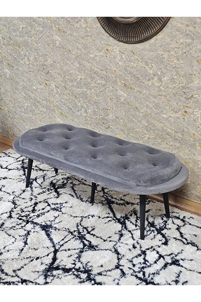 Ufo Oturak Bench - Siyah Boyalı Sivriltme Ayak - Oturak - Bench - Puf - Yatak Ucu Pufu Gri Renk 100 x 50 Boyut/Ebat - 4