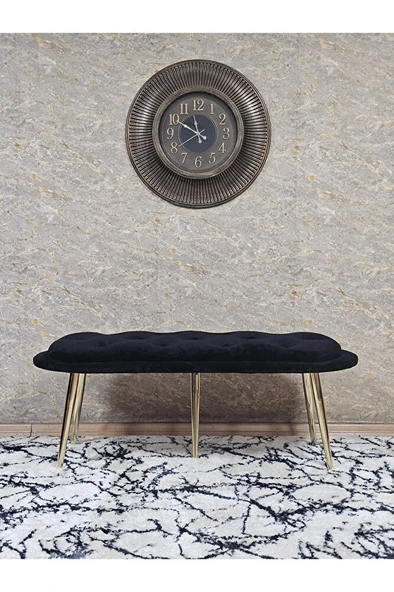 Ufo Oturak Bench - Gold Kaplama Sivriltme Ayak - Oturak - Bench - Puf - Yatak Ucu Pufu Siyah Renk 100 x 50 Boyut/Ebat - Resim 3