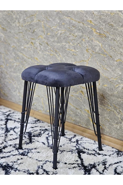 Kare Siyah Boyalı Telli Ayaklı Tabure - Oturak - Bar Taburesi - Ayaklı Tabure Füme Renk 33 x 48 Boyut/Ebat - Resim 4