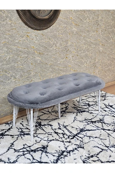 Ufo Oturak Bench - Beyaz Boyalı Telli Ayak - Oturak - Bench - Puf - Yatak Ucu Pufu Gri Renk 100 x 50 Boyut/Ebat