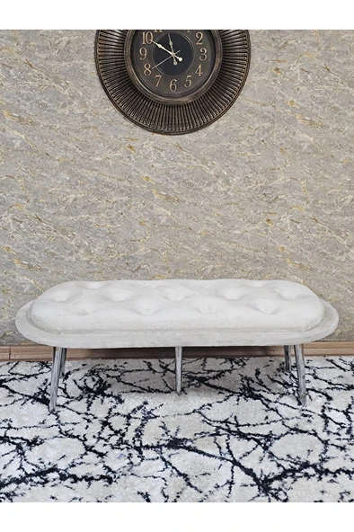 Ufo Oturak Bench - Krom Kaplama Sivriltme Ayak - Oturak - Bench - Puf - Yatak Ucu Pufu Krem Renk 100 x 50 Boyut/Ebat - 2