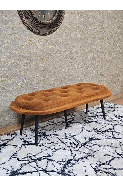 Ufo Oturak Bench - Siyah Boyalı Sivriltme Ayak - Oturak - Bench - Puf - Yatak Ucu Pufu Turuncu Renk 100 x 50 Boyut/Ebat ürün görseli