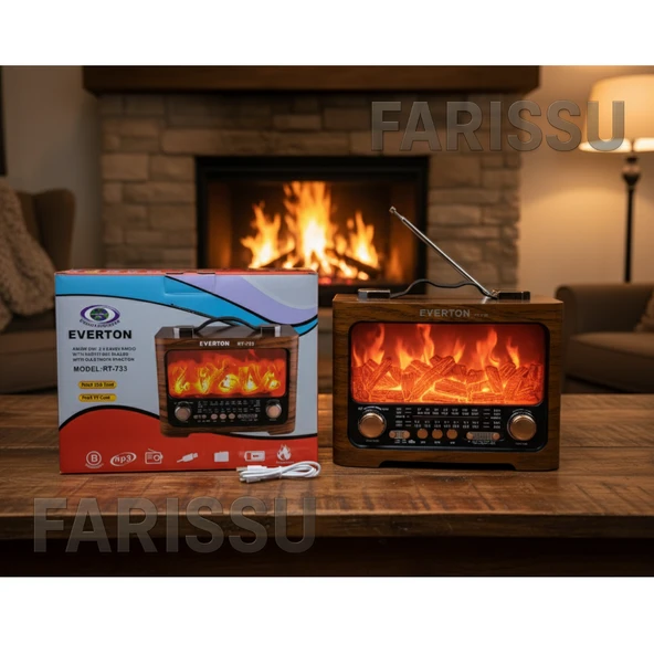 RT-733 Şömine Görünümlü Nostaljik Bluetoothlu Radyo - USB/TF/MP3 Destekli Şarjlı Müzik Kutusu - 5