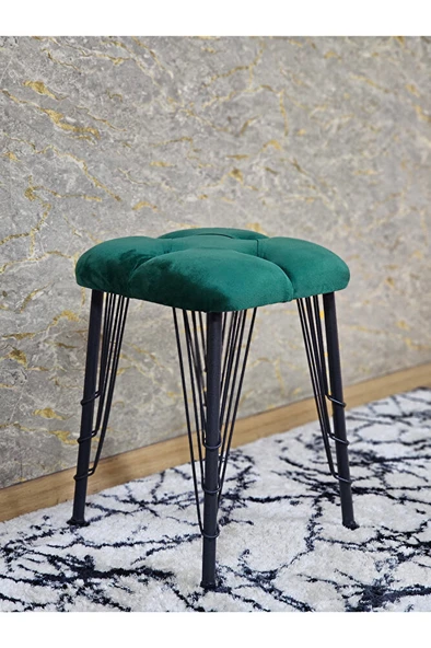 Kare Siyah Boyalı Telli Ayaklı Tabure - Oturak - Bar Taburesi - Ayaklı Tabure Yeşil Renk 33 x 48 Boyut/Ebat ürün görseli