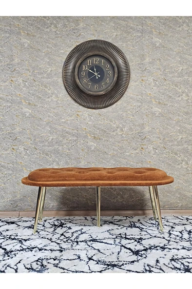 Ufo Oturak Bench - Gold Kaplama Sivriltme Ayak - Oturak - Bench - Puf - Yatak Ucu Pufu Turuncu Renk 100 x 50 Boyut/Ebat - Resim 3