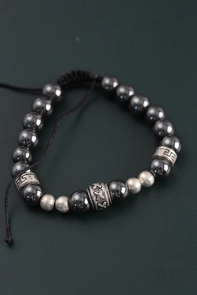 Doğal Taş X Model Antrasit Renk Asansörlü Erkek Bileklik - TJ-EB3754 - 2