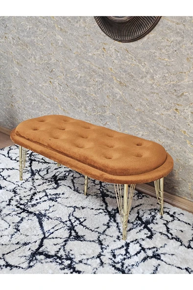 Ufo Oturak Bench - Gold Kaplama Telli Ayak - Oturak - Bench - Puf - Yatak Ucu Pufu Turuncu Renk 100 x 50 Boyut/Ebat - Resim 4