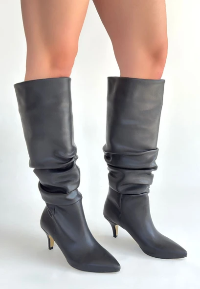 Zelya Siyah Cilt Topuklu Çizme - Resim 2