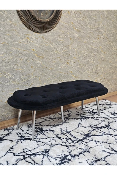 Ufo Oturak Bench - Krom Kaplama Sivriltme Ayak - Oturak - Bench - Puf - Yatak Ucu Pufu Siyah Renk 100 x 50 Boyut/Ebat ürün görseli