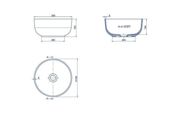 Turkuaz Aqua Tezgahüstü Lavabo Ø33 cm - Resim 3