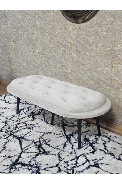 Ufo Oturak Bench - Siyah Boyalı Sivriltme Ayak - Oturak - Bench - Puf - Yatak Ucu Pufu Krem Renk 100 x 50 Boyut/Ebat - Resim 4
