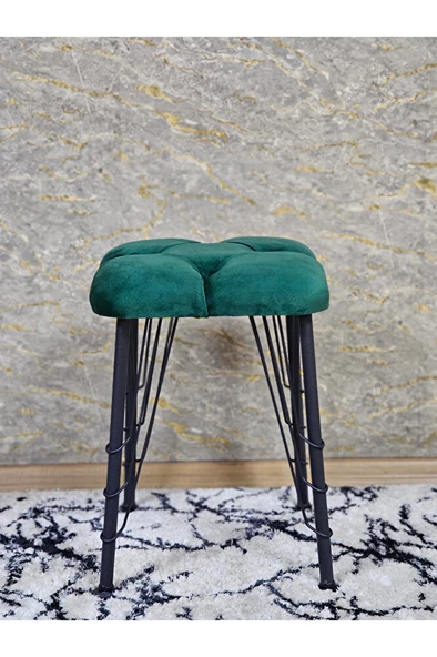 Kare Siyah Boyalı Telli Ayaklı Tabure - Oturak - Bar Taburesi - Ayaklı Tabure Yeşil Renk 33 x 48 Boyut/Ebat - Resim 2