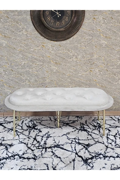 Ufo Oturak Bench - Gold Kaplama Telli Ayak - Oturak - Bench - Puf - Yatak Ucu Pufu Krem Renk 100 x 50 Boyut/Ebat - Resim 2