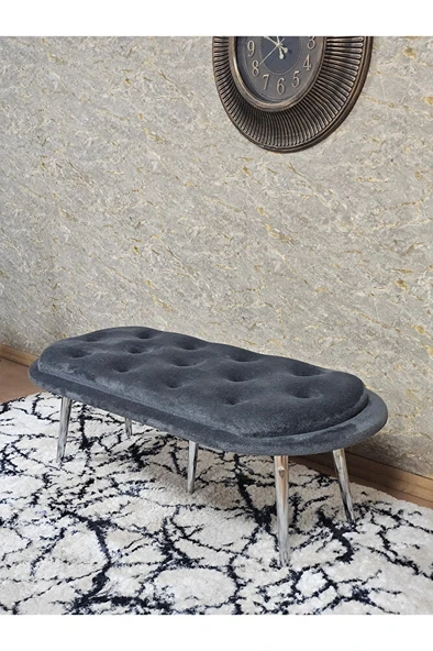 Ufo Oturak Bench - Krom Kaplama Sivriltme Ayak - Oturak - Bench - Puf - Yatak Ucu Pufu Füme Renk 100 x 50 Boyut/Ebat - Resim 4