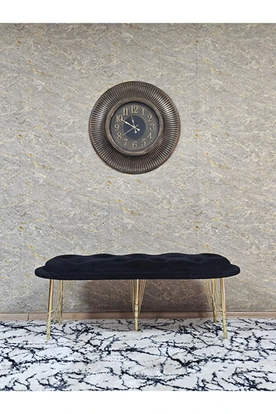 Ufo Oturak Bench - Gold Kaplama Telli Ayak - Oturak - Bench - Puf - Yatak Ucu Pufu Siyah Renk 100 x 50 Boyut/Ebat - Resim 3