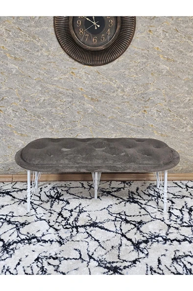 Ufo Oturak Bench - Beyaz Boyalı Telli Ayak - Oturak - Bench - Puf - Yatak Ucu Pufu Kahverengi Renk 100 x 50 Boyut/Ebat - Resim 2