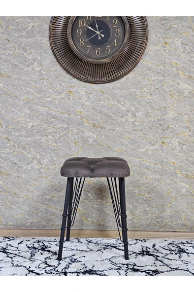 Kare Siyah Boyalı Telli Ayaklı Tabure - Oturak - Bar Taburesi - Ayaklı Tabure Kahverengi Renk 33 x 48 Boyut/Ebat - Resim 3
