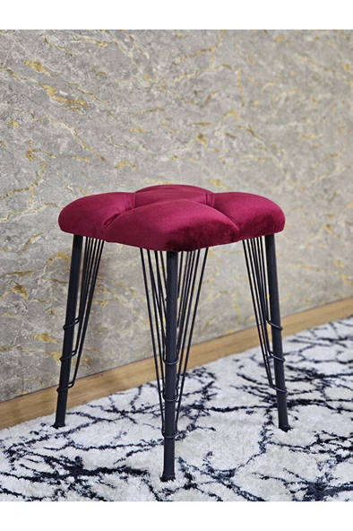 Kare Siyah Boyalı Telli Ayaklı Tabure - Oturak - Bar Taburesi - Ayaklı Tabure Bordo Renk 33 x 48 Boyut/Ebat ürün görseli