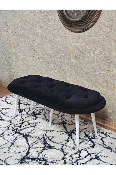 Ufo Oturak Bench - Beyaz Boyalı Sivriltme Ayak - Oturak - Bench - Puf - Yatak Ucu Pufu Siyah Renk 100 x 50 Boyut/Ebat - Resim 4