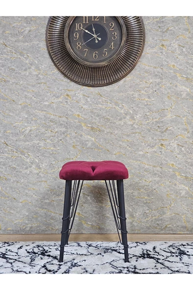 Kare Siyah Boyalı Telli Ayaklı Tabure - Oturak - Bar Taburesi - Ayaklı Tabure Bordo Renk 33 x 48 Boyut/Ebat - Resim 3