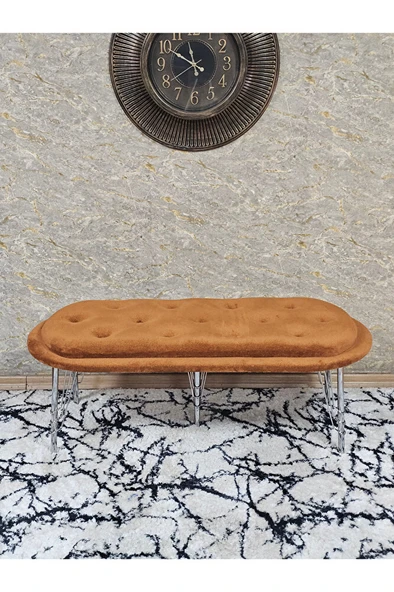 Ufo Oturak Bench - Krom Kaplama Telli Ayak - Oturak - Bench - Puf - Yatak Ucu Pufu Turuncu Renk 100 x 50 Boyut/Ebat - 2