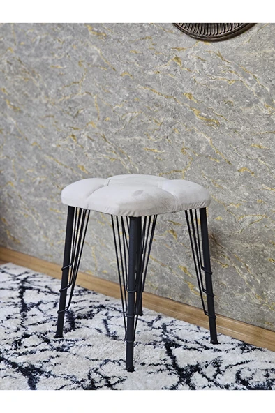 Kare Siyah Boyalı Telli Ayaklı Tabure - Oturak - Bar Taburesi - Ayaklı Tabure Krem Renk 33 x 48 Boyut/Ebat - Resim 4
