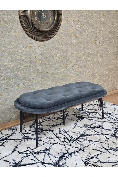 Ufo Oturak Bench - Siyah Boyalı Telli Ayak - Oturak - Bench - Puf - Yatak Ucu Pufu Füme Renk 100 x 50 Boyut/Ebat ürün görseli