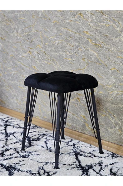 Kare Siyah Boyalı Telli Ayaklı Tabure - Oturak - Bar Taburesi - Ayaklı Tabure Siyah Renk 33 x 48 Boyut/Ebat - Resim 4