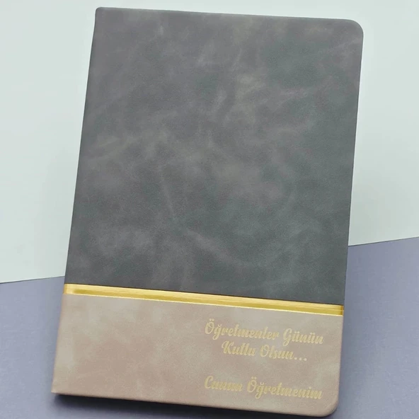 pilelistore Öğretmenler Günü Hediyesi Yazılı Deri Defter Gri ürün görseli