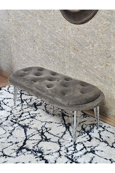 Ufo Oturak Bench - Krom Kaplama Telli Ayak - Oturak - Bench - Puf - Yatak Ucu Pufu Kahverengi Renk 100 x 50 Boyut/Ebat - Resim 4