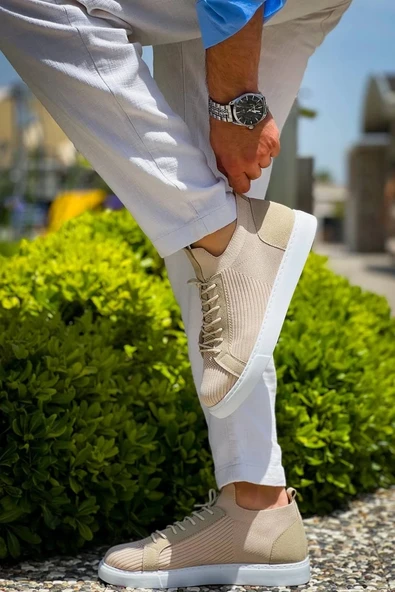 KB-112   Kuback Bej Triko Bağcıklı  Günlük Erkek  Ayakkabı - Resim 2