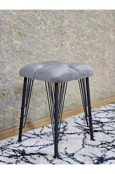 Kare Siyah Boyalı Telli Ayaklı Tabure - Oturak - Bar Taburesi - Ayaklı Tabure Gri Renk 33 x 48 Boyut/Ebat
