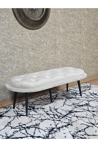 Ufo Oturak Bench - Siyah Boyalı Sivriltme Ayak - Oturak - Bench - Puf - Yatak Ucu Pufu Krem Renk 100 x 50 Boyut/Ebat ürün görseli