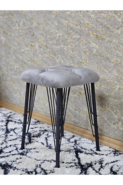 Kare Siyah Boyalı Telli Ayaklı Tabure - Oturak - Bar Taburesi - Ayaklı Tabure Gri Renk 33 x 48 Boyut/Ebat - 4