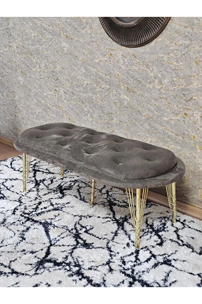 Ufo Oturak Bench - Gold Kaplama Telli Ayak - Oturak - Bench - Puf - Yatak Ucu Pufu Kahverengi Renk 100 x 50 Boyut/Ebat - Resim 4