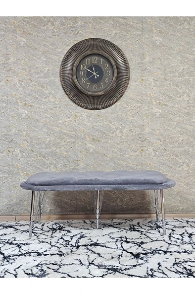 Ufo Oturak Bench - Krom Kaplama Telli Ayak - Oturak - Bench - Puf - Yatak Ucu Pufu Gri Renk 100 x 50 Boyut/Ebat - Resim 3